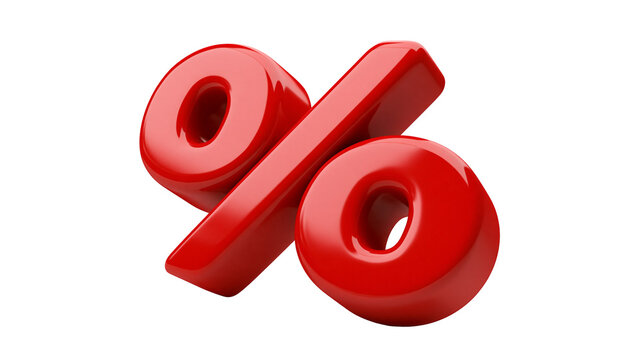 Glossy red three-dimensional percent sign symbol with smooth rounded edges