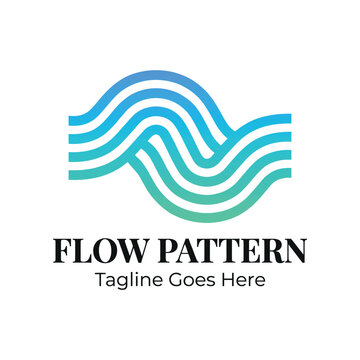 parallel lines with wave curves for water flow stream logo design