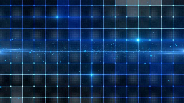 Futuristic dark blue technology background with a dark blue digital grid, glowing nodes, and horizontal light streaks &ndash; 3D Illustration