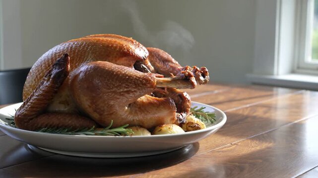 Roasted whole turkey served on a platter