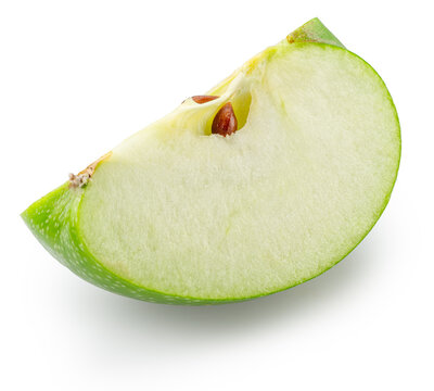 Ripe green apple slice on white background. File contains clipping path.