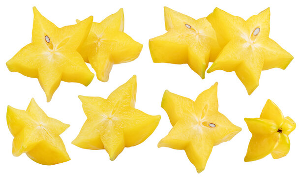 Slices of star fruit or carambola isolated on white background with clipping path.