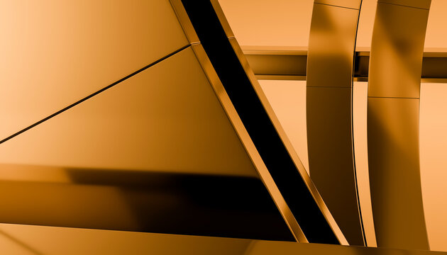 Abstract geometric digital render with orange and golden tones