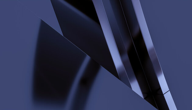 Abstract blue digital rendering with reflective triangular metallic