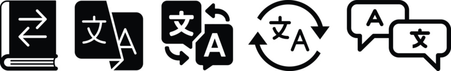 Language translation icons set, Multilingual communication symbols, Translate app icons, Language switch vector icons © Dedi