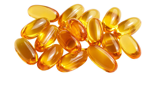 Golden yellow omega 3 fish oil softgel capsules