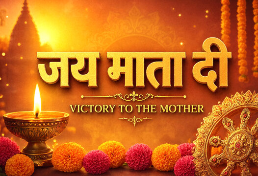 Celebratory Hindu Mother Goddess Victory Greeting Card Design With Flowers