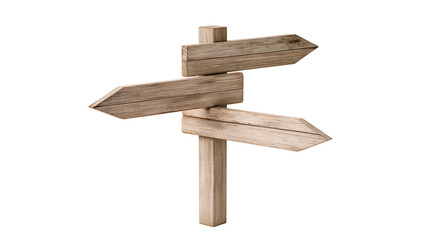 Weathered wooden directional signpost with three blank arrow shaped boards © dominica