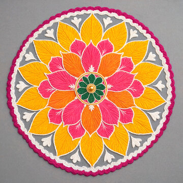 Colorful Hand Embroidered Floral Mandala Artwork Craft Design Pattern