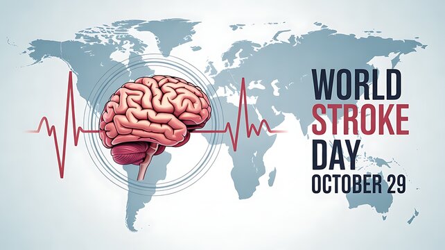 World stroke day awareness concept with human brain and map illustration