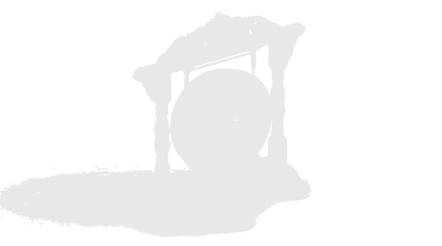Traditional asian gong silhouette on flat background