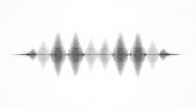 Abstract sound wave visualization made of halftone dots isolated on white background