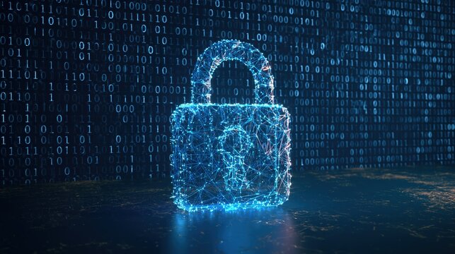 Digital Padlock Binary, Cybersecurity Concept