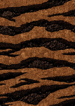 Rough brown surface with wavy black tiger stripe pattern texture
