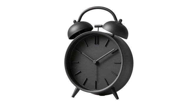 Matte black twin bell alarm clock with minimalist dial and hands