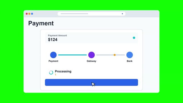 Payment Network Connection Timeout Error Web Browser UI Animation on Green Screen