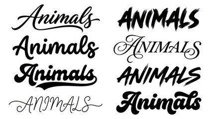 Animals typography calligraphy and lettering logo designs collection set on white background © Rose