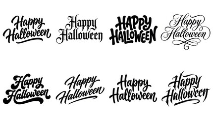 Happy Halloween calligraphy typography vector text logo set for spooky seasonal holiday celebration design © Rose