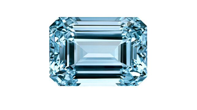 Emerald cut light blue aquamarine gemstone with faceted surface