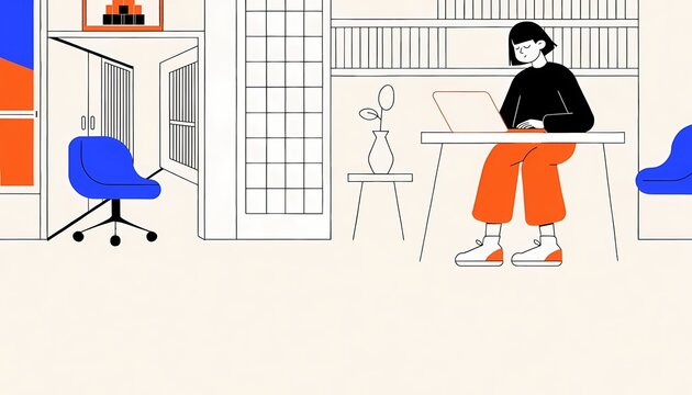 Young professional working on laptop in traditional machiya coworking space