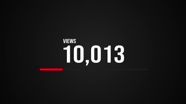 VIEWS 50,000 lettering stands glowing red underline screen, accented flecks. direct visual for celebrating a video view count, sharing a creator achievement, introducing audience growth update.