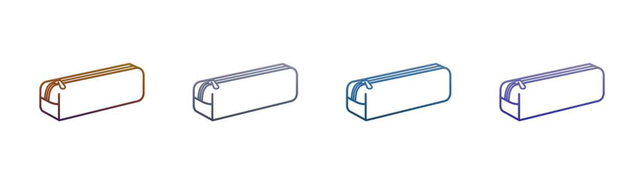 Pencil case icon set with gradient outline style for school stationery