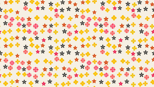 Seamless pattern of stylized flowers and plus signs