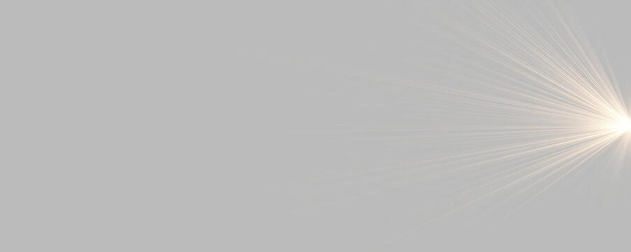 A concentrated beam of golden light radiates from the right edge of the frame. The rays are sharp, linear, and gradually fade into darkness. This luminous effect is ideal for highlighting.