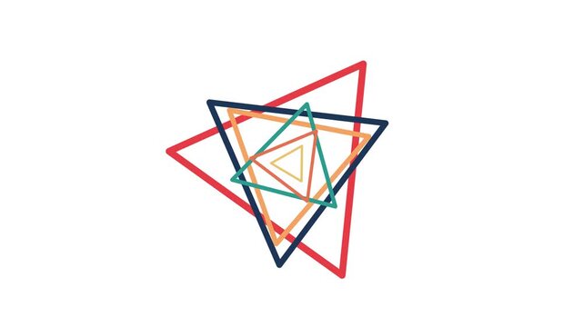 A geometric triangle logo design featuring multiple colorful overlapping outlines isolated on a clean white background for modern branding