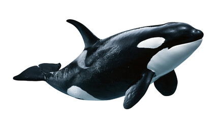 Black and white killer whale orca swimming with dorsal fin visible © Clementine