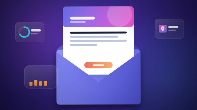 Animated email newsletter envelope opening to reveal glowing message