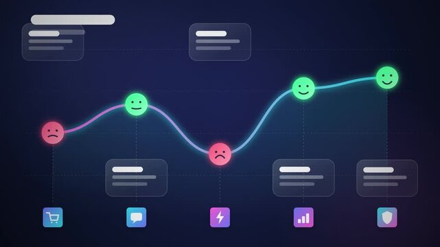 Dark mode customer journey map infographic animation with glowing line