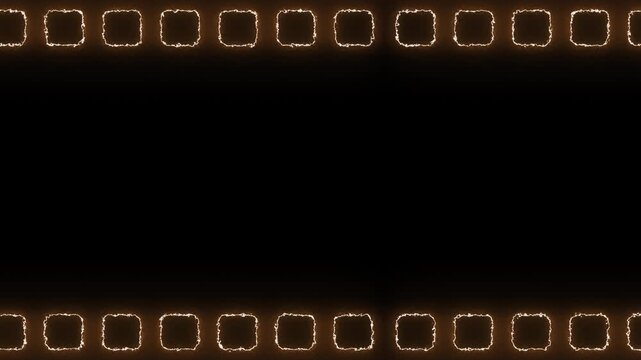 Small glowing square loops form bands edges, clean black space a headline or brand logo. The rough luminous outlines offer a bold frame for a music visual, dramatic opener or modern promotional title.