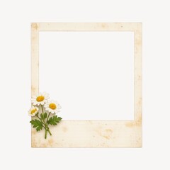 Fototapeta premium Vintage photo frame with daisies on a white background.