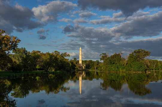 Lednice Minaret in South Moravia Czech Republic - Tranquil Autumn Lake Poster Wall Art