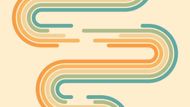 Abstract background of rainbow groovy Wavy Line design in 1970s Hippie Retro style. Vector pattern ready to use for cloth, textile, wrap and other.