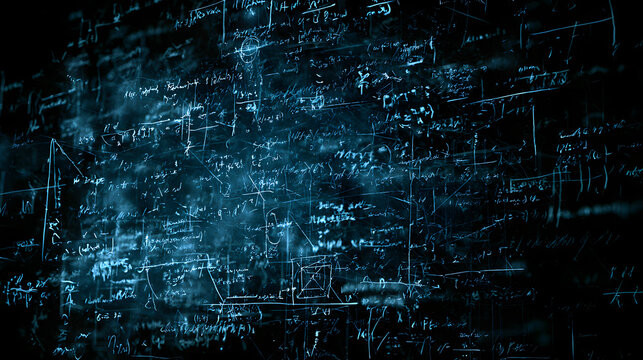 Math animated overlay. Complex calculations and confusing concepts displayed with a symbol. Black background, detailed high-resolution formulas for overlay