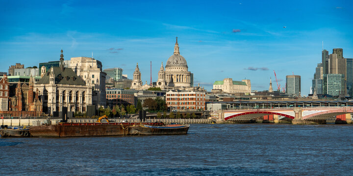 The River Thames in London featuring St. Paul's Cathedral, Blackfriars Bridge