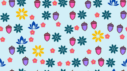 Seamless pattern with acorns and flowers © cepmek