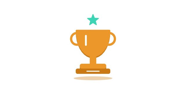 Animated gold trophy icon with number one and star, representing first place, victory, achievement, and success on a white background.