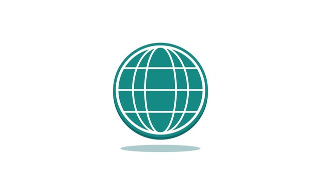 Animated globe icon, sphere grid reveal, global connection concept, internet network symbol animation in teal and white, modern flat design.