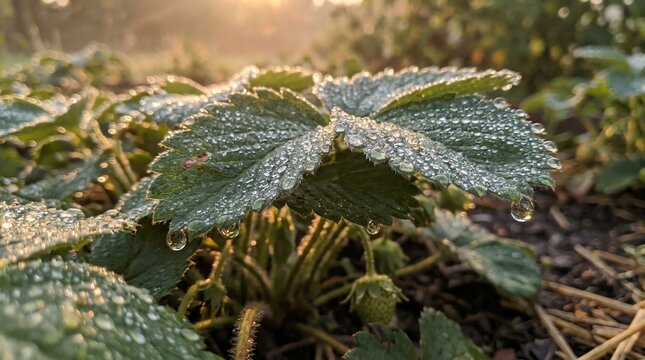 Dew covered leaves