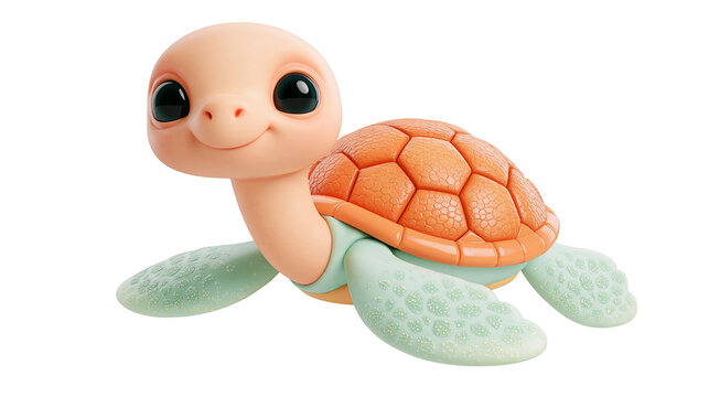 Cute cartoon baby sea turtle with orange shell and light green flippers