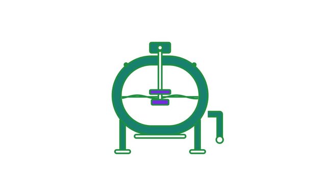 Seamless 4K looping animation of a flat dairy tank icon stirring milk, centred and isolated on a clean white background with plenty of copy space. Bold outlined vector shapes in fresh green and smooth