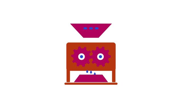 Animated flat flour mill rollers icon in a minimal vector style, grinding in a smooth 4K seamless loop. The symbol sits alone in the centre of a bright white background in purple and violet, leaving r