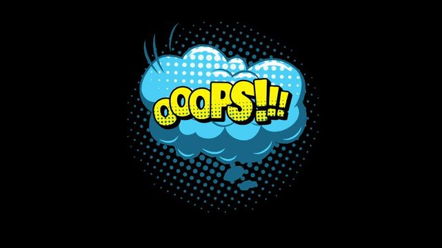 Comic oops speech bubble animation with transparent background