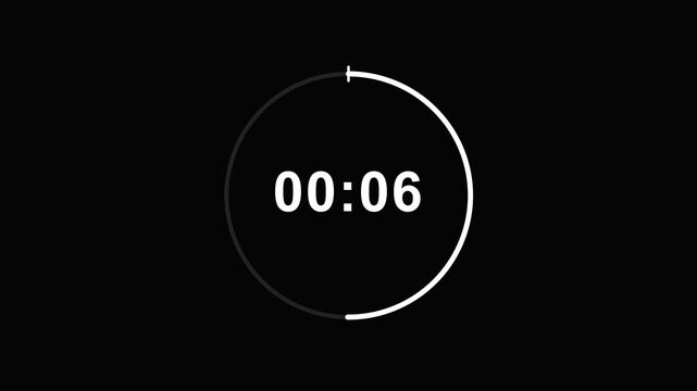 Minimalist ten second digital countdown timer with circular progress bar on black background counting down from nine to three seconds for intro video.