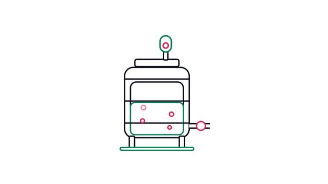 Seamless 4K looping animation of a flat fermentation vat icon bubbling mash, centred and isolated on a clean white background with plenty of copy space. Bold outlined vector shapes in fresh green and 