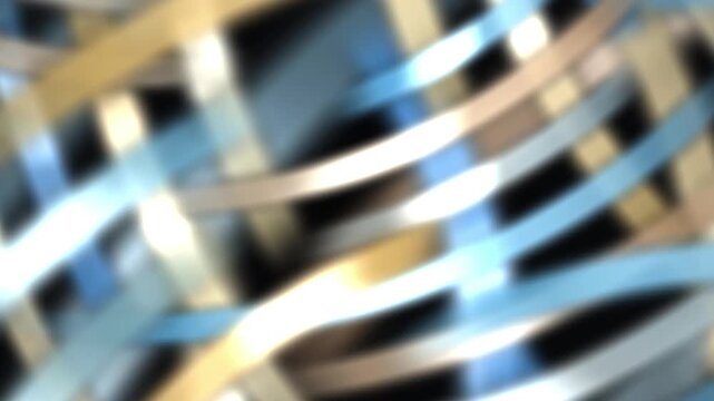 Blurred interwoven metallic ribbons in motion