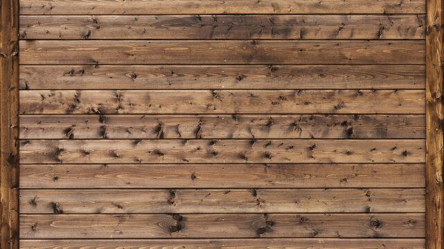 Rustic wooden wall featuring horizontal planks, visible knots and warm wood grain, perfect as a seamless background for design, interior mockups, signage, banners, or website headers with earthy tones
